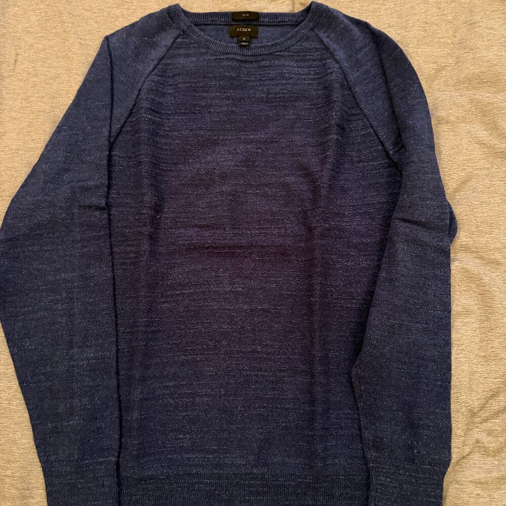 J. Crew Slim Fit Slub Knit Rugged Cotton Sweater Heather Blue Size Small LS